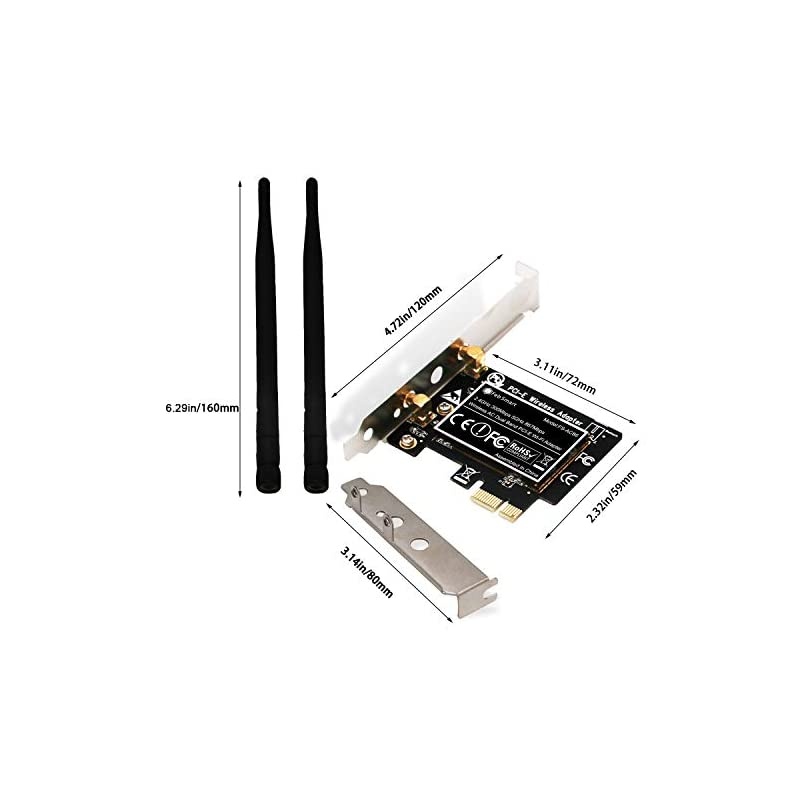 Wireless AC Dual Band AC1200 (2.4GHz 300Mbps or 5GHz 867Mbps) PCIE Wi-Fi Adapter for Windows Server,7,8,8,1,10(32/64bit) Desktop PCs Online Gaming and Video Streming-PCIe WiFi Card(FS-AC86)
