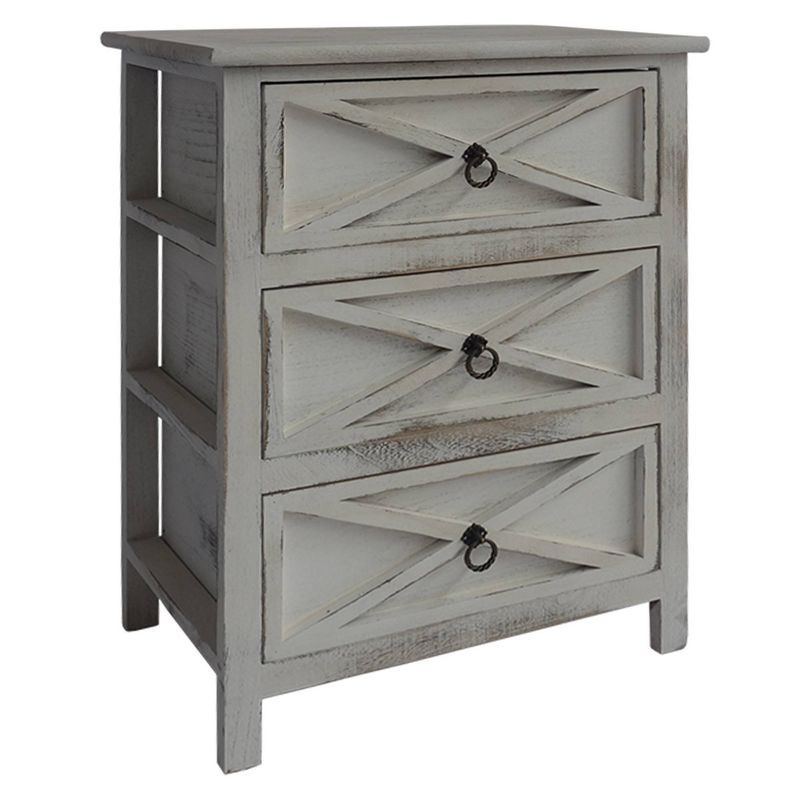 25.59" 3 Drawer Wooden Storage Cabinet with X Shape Design and Ring Pulls Heathered White - The Urban Port