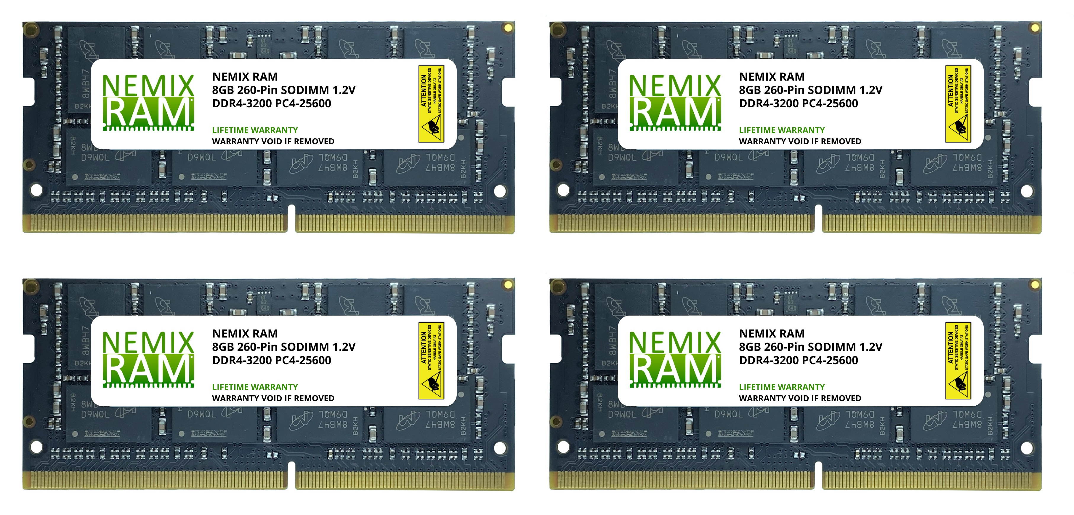 32GB Kit 4x8GB DDR4-3200 PC4-25600 SODIMM Laptop Memory by NEMIX RAM