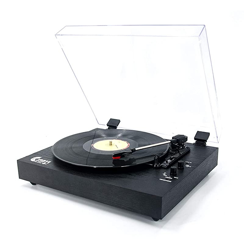 Record Player for 334578 RPM Vinyl RecordsBluetooth BeltDrive Turntable with Builtin Stereo Speakers Black Wood