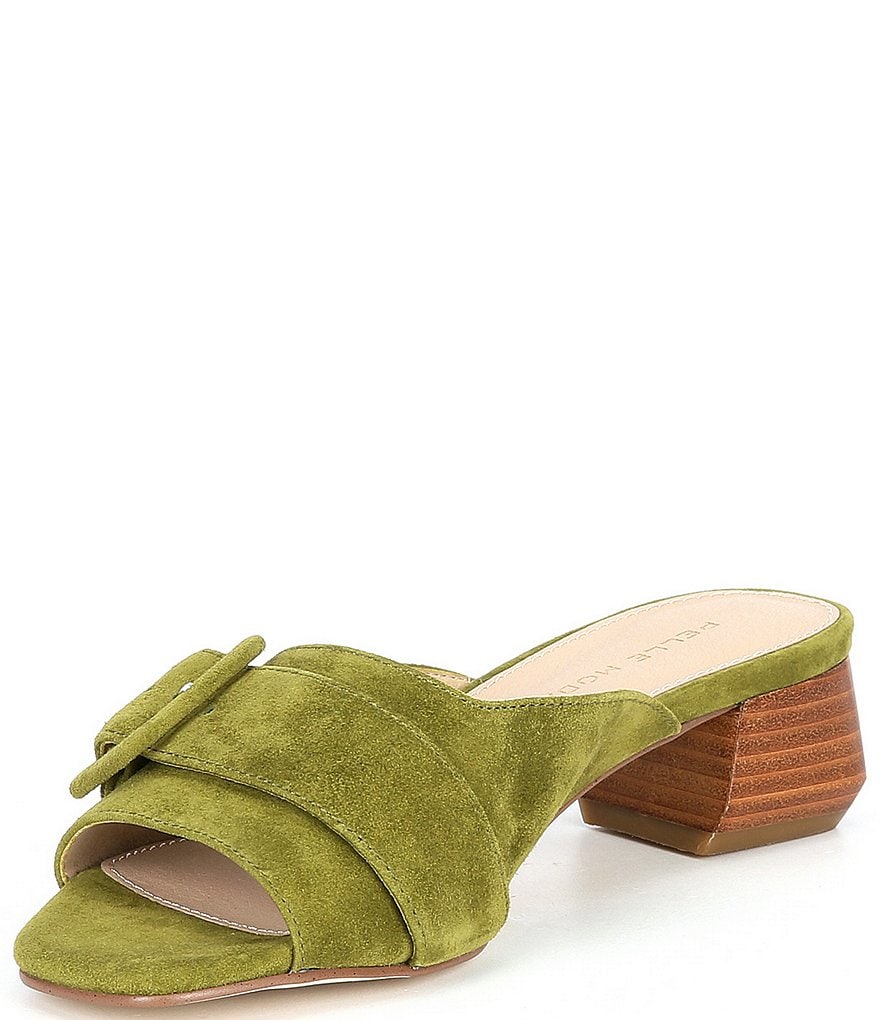 Pelle Moda Tala Suede Buckle Block Heel Mules