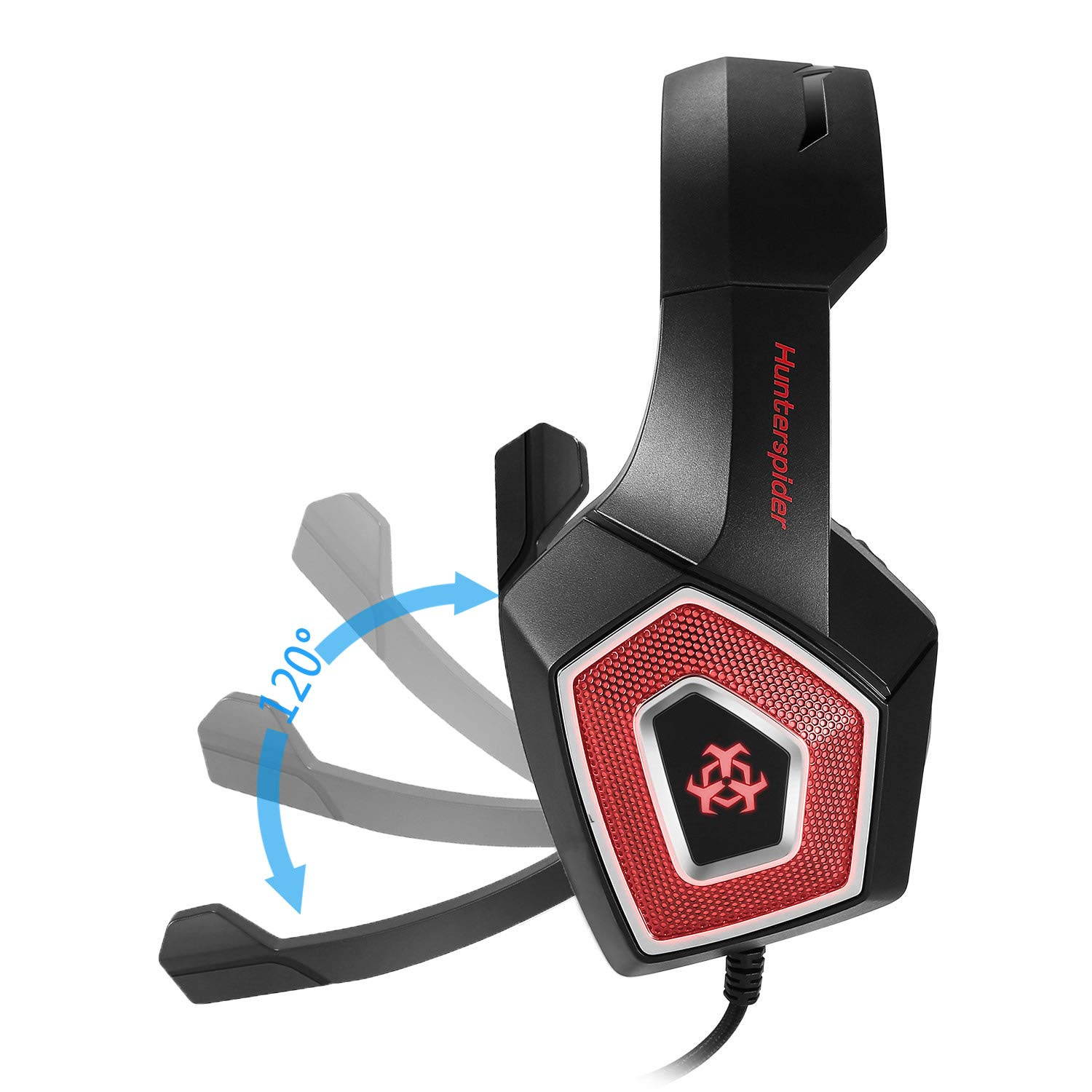 HUNTERSPIDER V1 Gaming Headset with Mic for Xbox One PS4 PC Switch Tablet Smartphone, Headphones Stereo Over Ear Bass 3.5mm Microphone Noise Canceling 7 LED Light Soft Memory Earmuffs(Free Adapter)