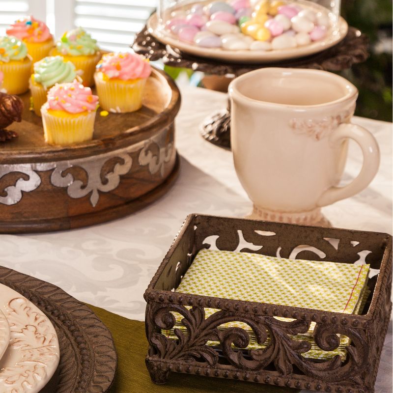 GG Collection Metal Cocktail Napkin Holder With Acanthus Leaf Motif