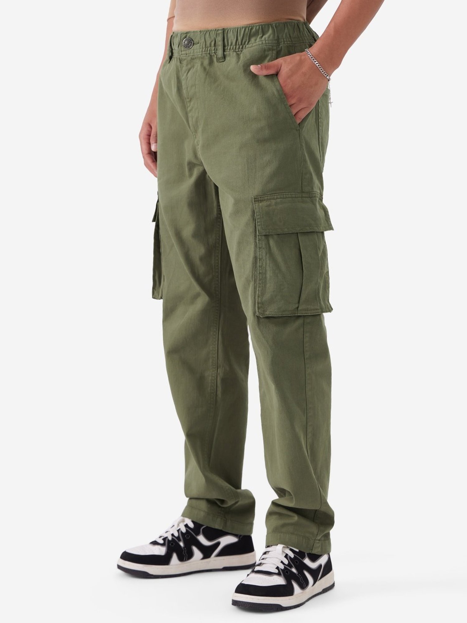 Slowave Beige Regular Fit Flat Front Trousers