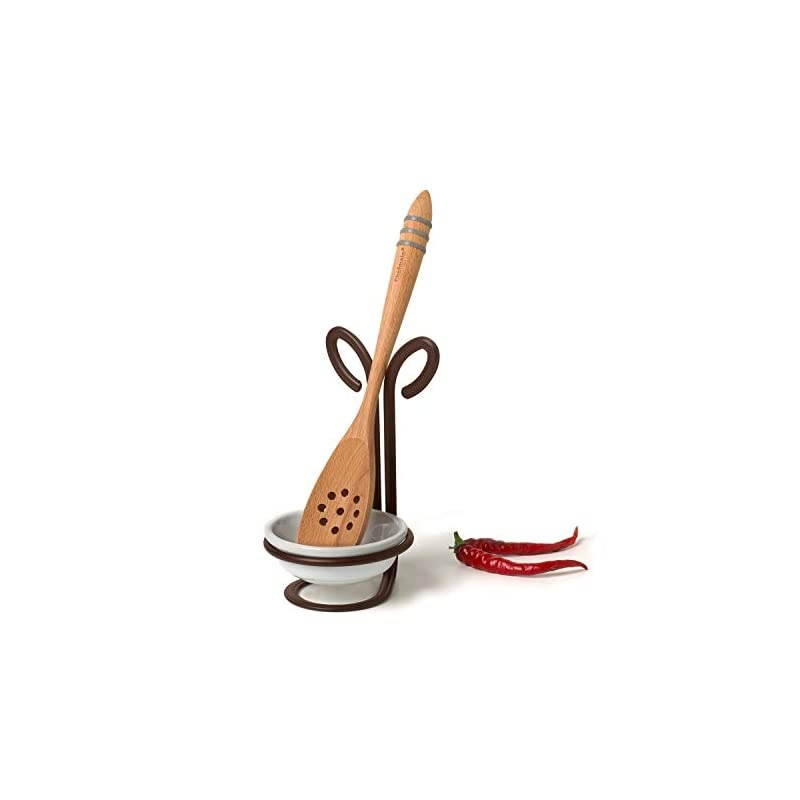 Leaf Ceramic Dish Upright Utensil Holder for Stovetop & Kitchen Organization, Modern Vertical Spoon Rest, Nature-Inspired Kitchen Decor, Bronze
