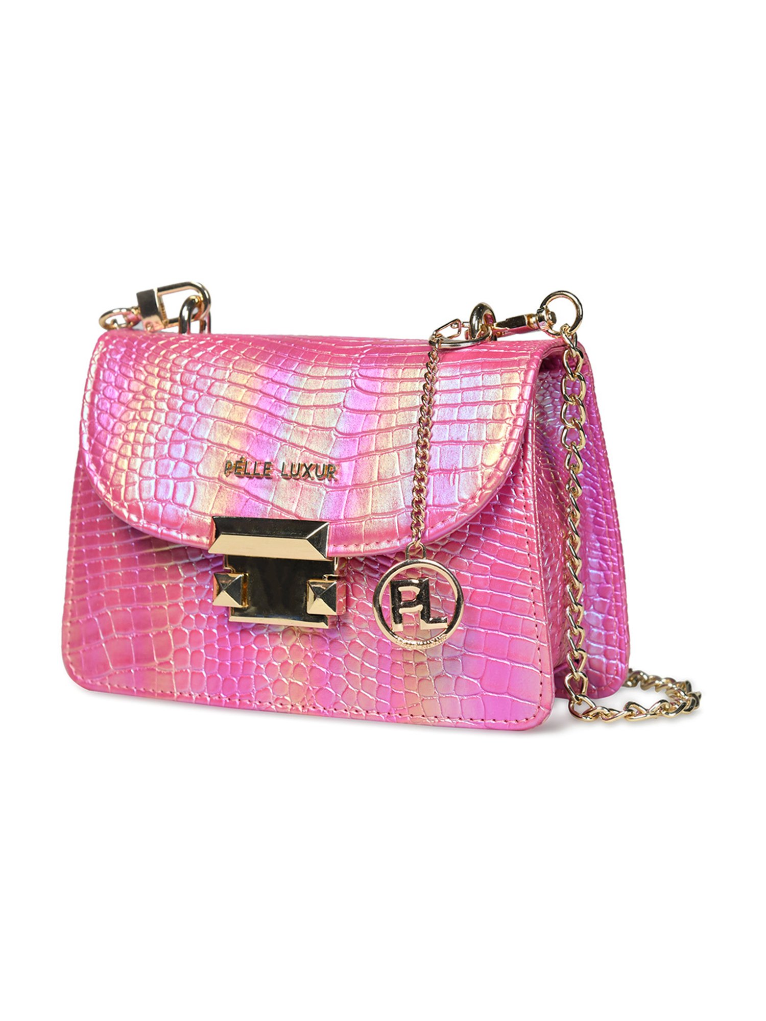 PELLE LUXUR Dark Pink Animal Effect Small Shoulder Bag