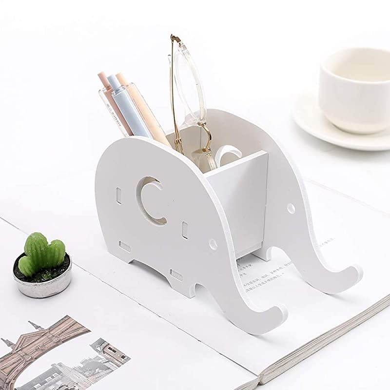 Elephant Cell Phone Stand, Set of 2 Elephant Phone Tablet Desk Pen Pencil Bracket Holder, Desk Decoration Organizer-Pink+White