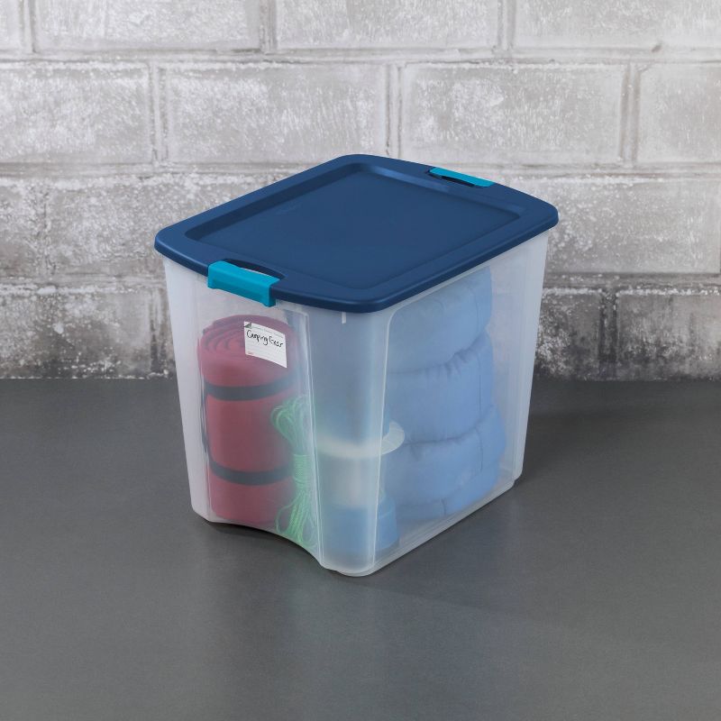 Sterilite 26 Gal Latch & Carry Clear with Blue Lid and Blue Latches