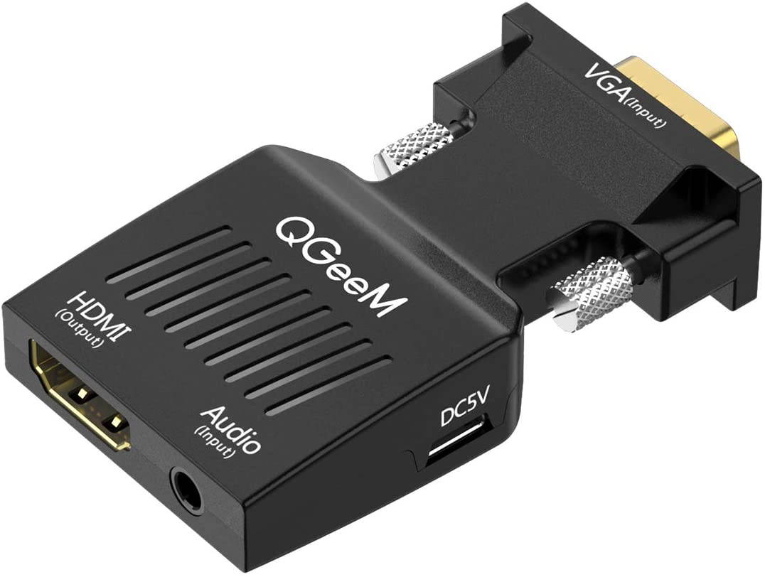 VGA to HDMI Adapter, QGeeM VGA to HDMI Adapter with Audio/1080p Video Output, VGA to HDMI (Male to Female) Converter Dongle adapter for Monitor, Computer, Laptop, Projector, VGA to HDMI Converter