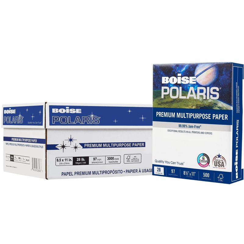 Boise POLARIS Premium Multipurpose Paper 8 1/2 x 11 28lb White 3000 Sheets/Carton POL2811