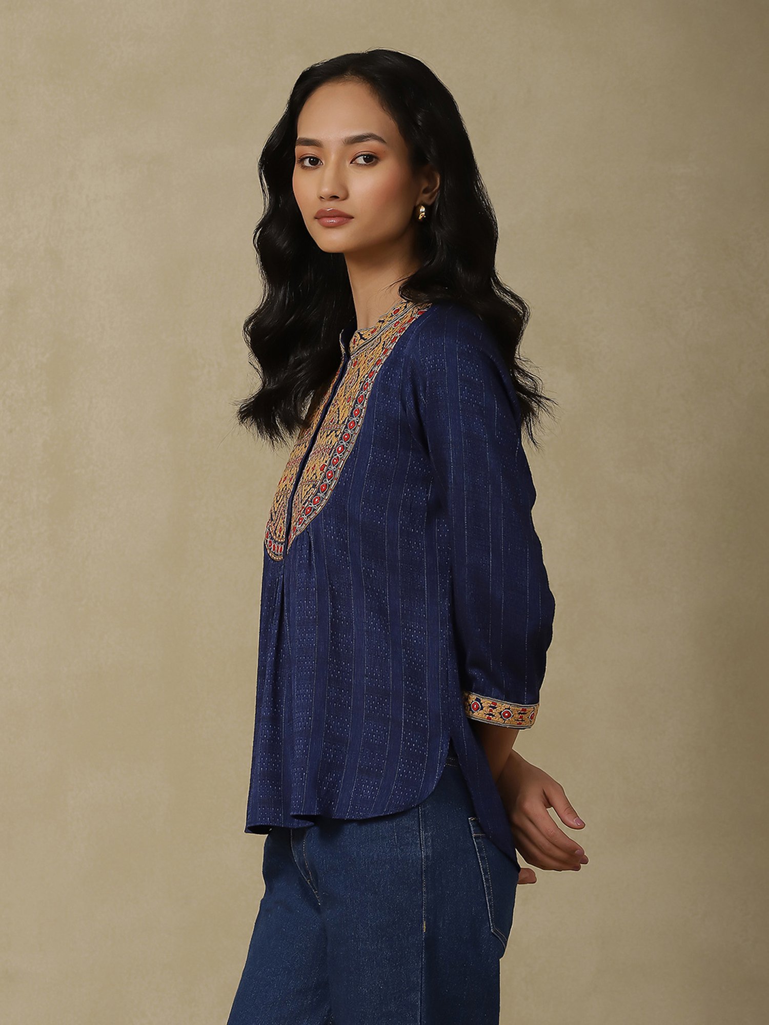 aarke Ritu Kumar Navy Embroidered Top