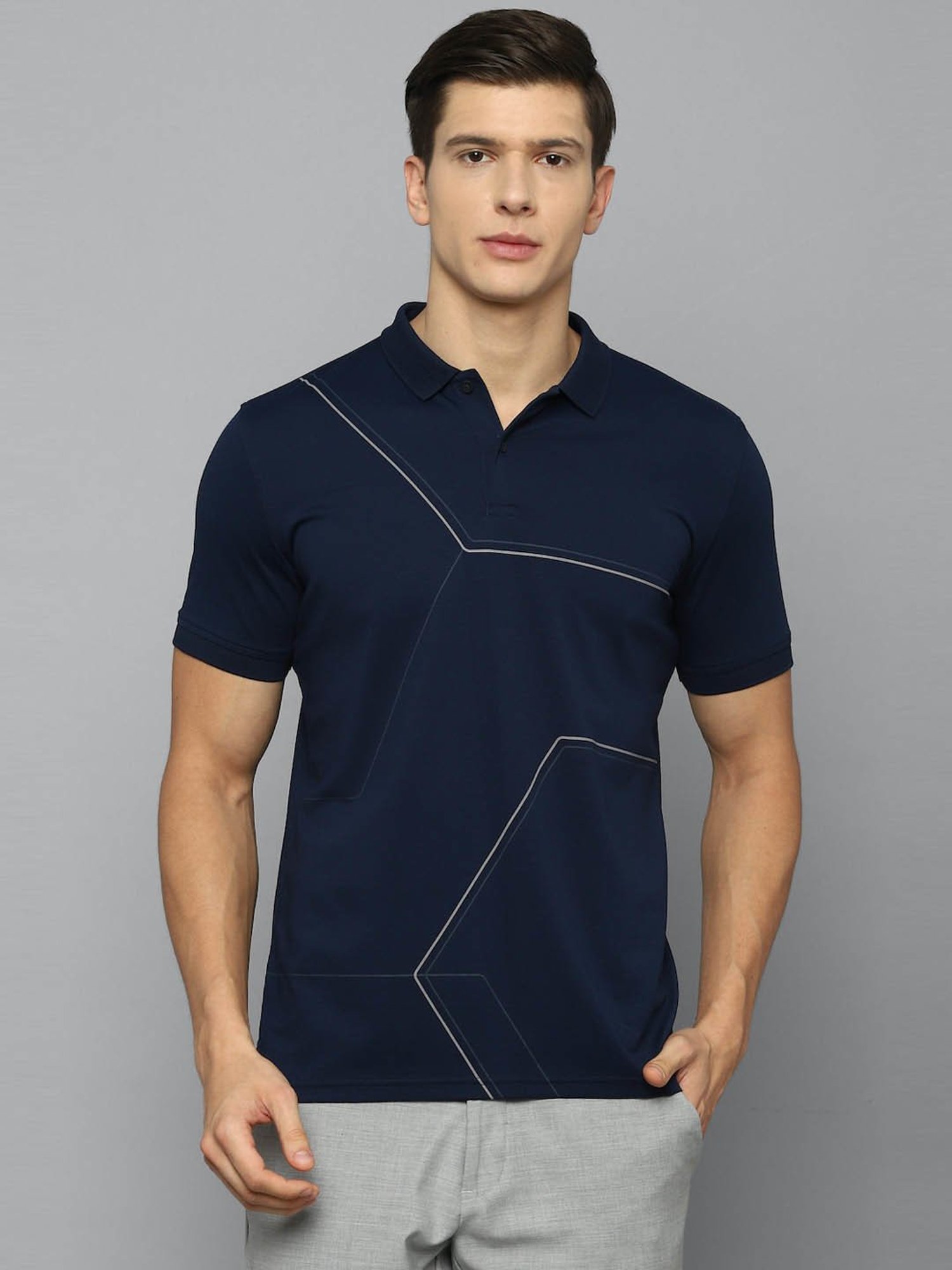 Louis Philippe Sport Navy Cotton Slim Fit Printed Polo T-Shirt