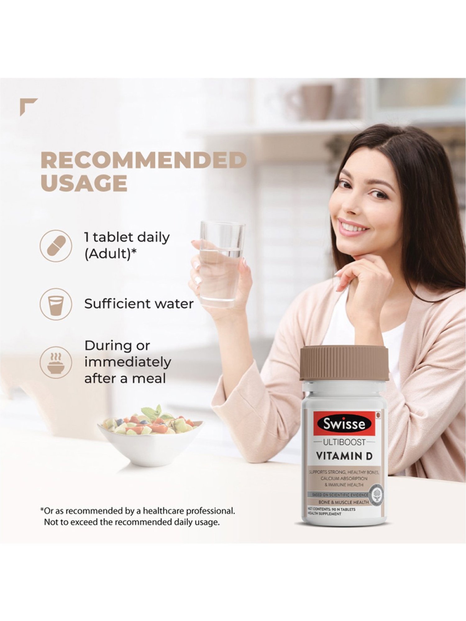 Swisse Ultiboost Vitamin D3 Supplement for Immunity - 90 Tablets