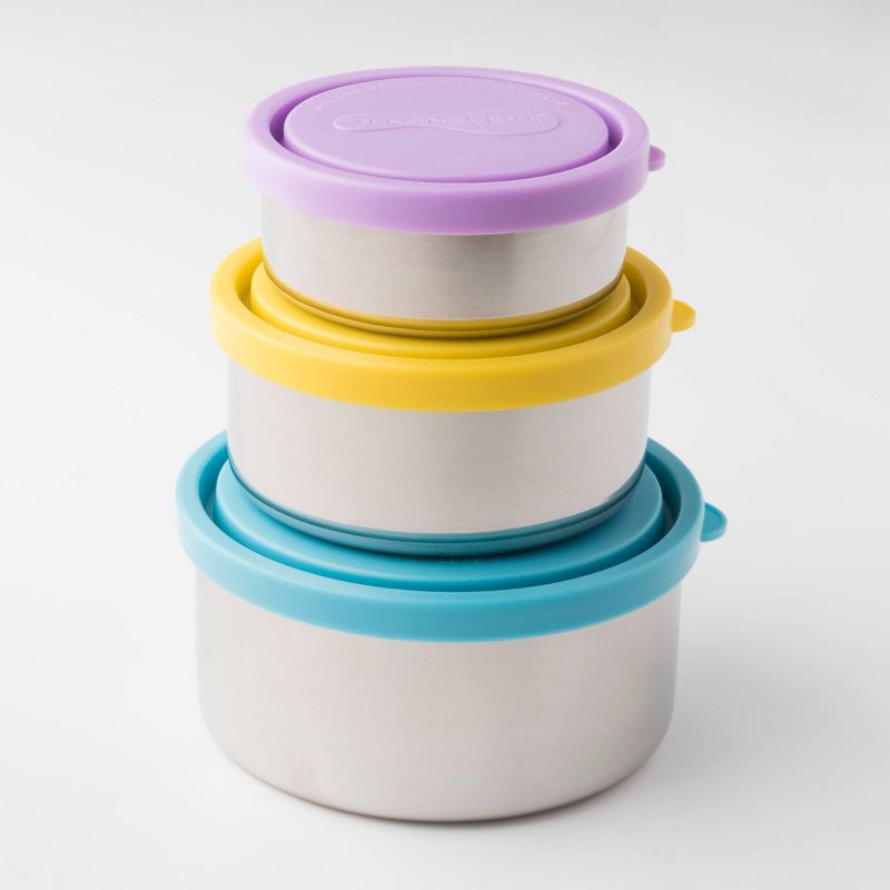 U-Konserve Nesting Stainless Steel Food-Storage Containers Round (Set of 3) - Sky Plastic Lids