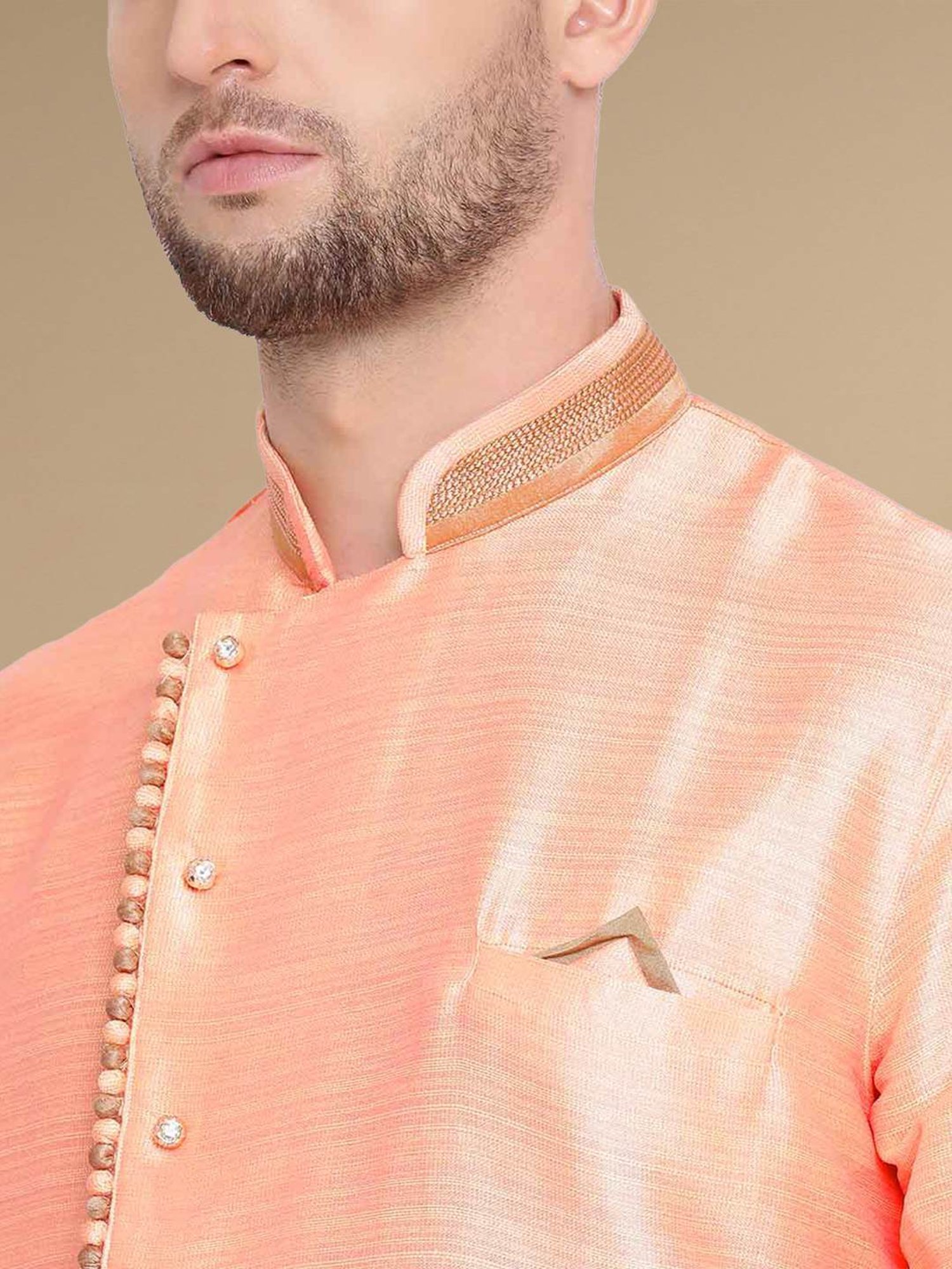 Sanwara Orange & White Cotton Regular Fit Texture Kurta Bottom Set