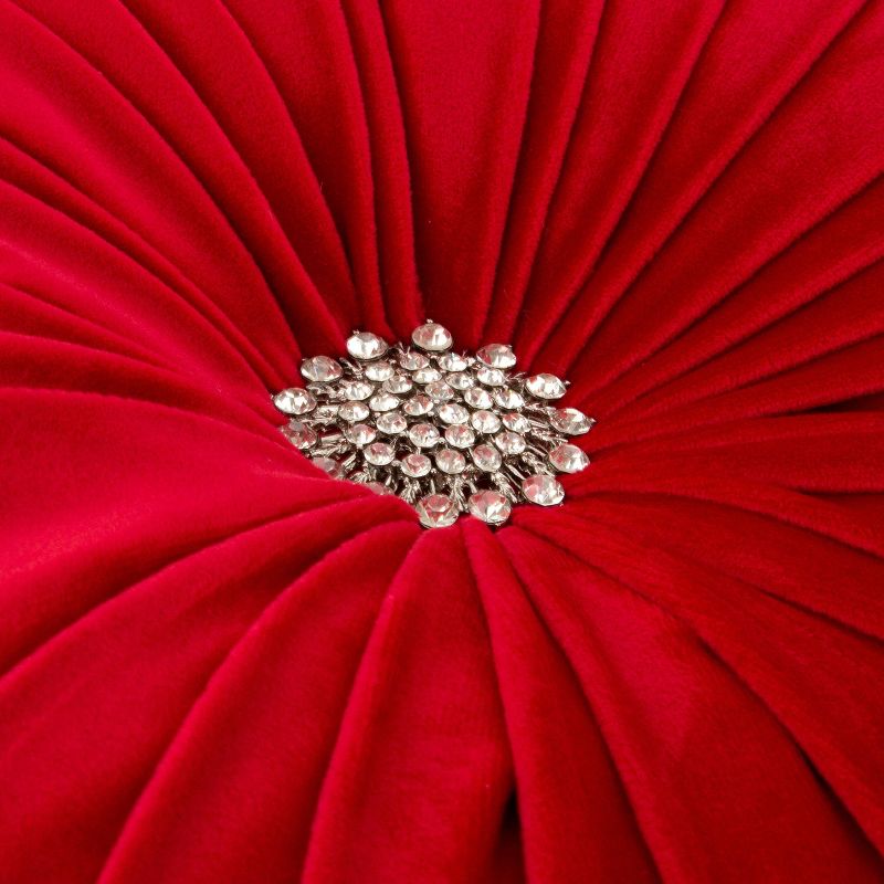 14" Pleated Velvet Round Throw Pillow Red - Pillow Perfect