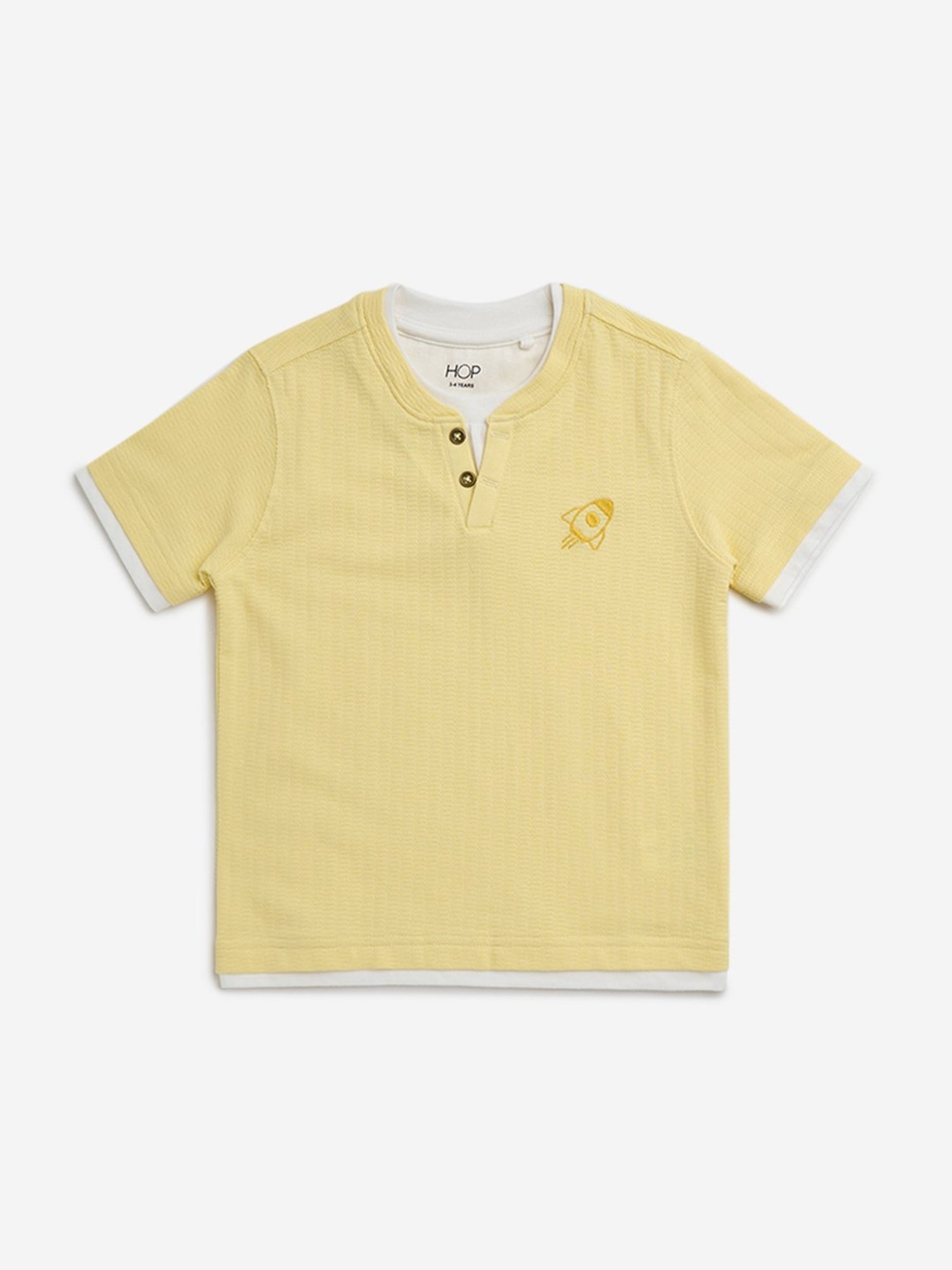 HOP Kids by Westside Yellow Textured Cotton T-Shirt
