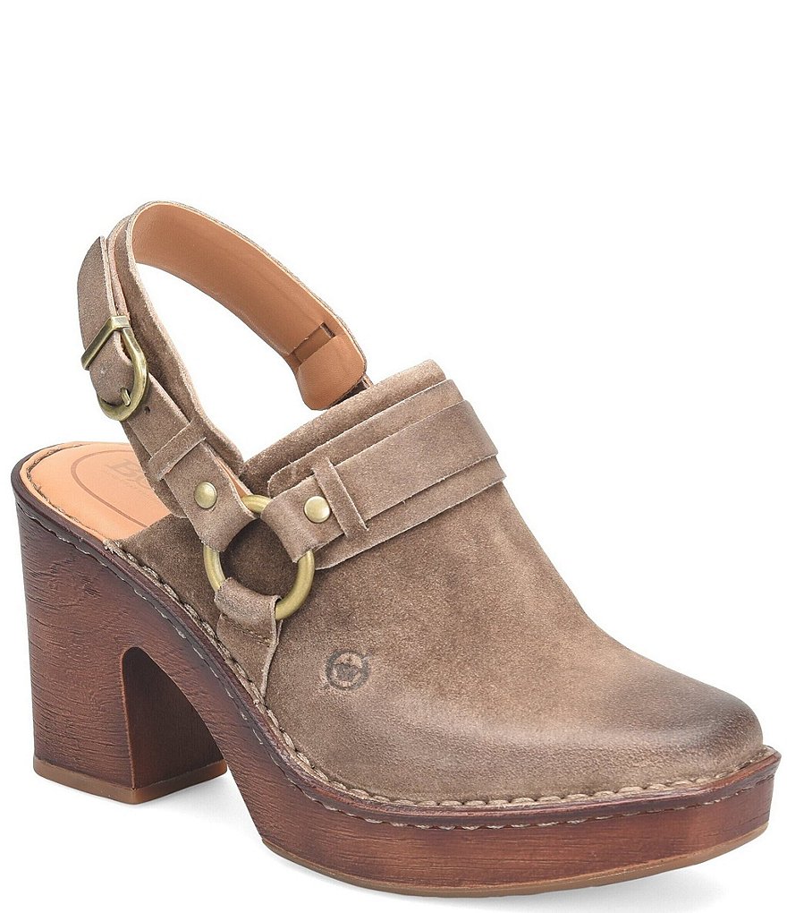 Born Hudson Distressed Suede Sling Strap Harness Clogs