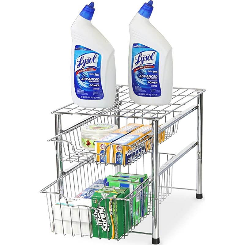 Stackable 2 Tier Sliding Basket Organizer Drawer Chrome