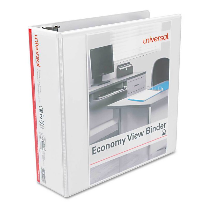 Universal Round Ring Economy View Ring Binder, 3" - White