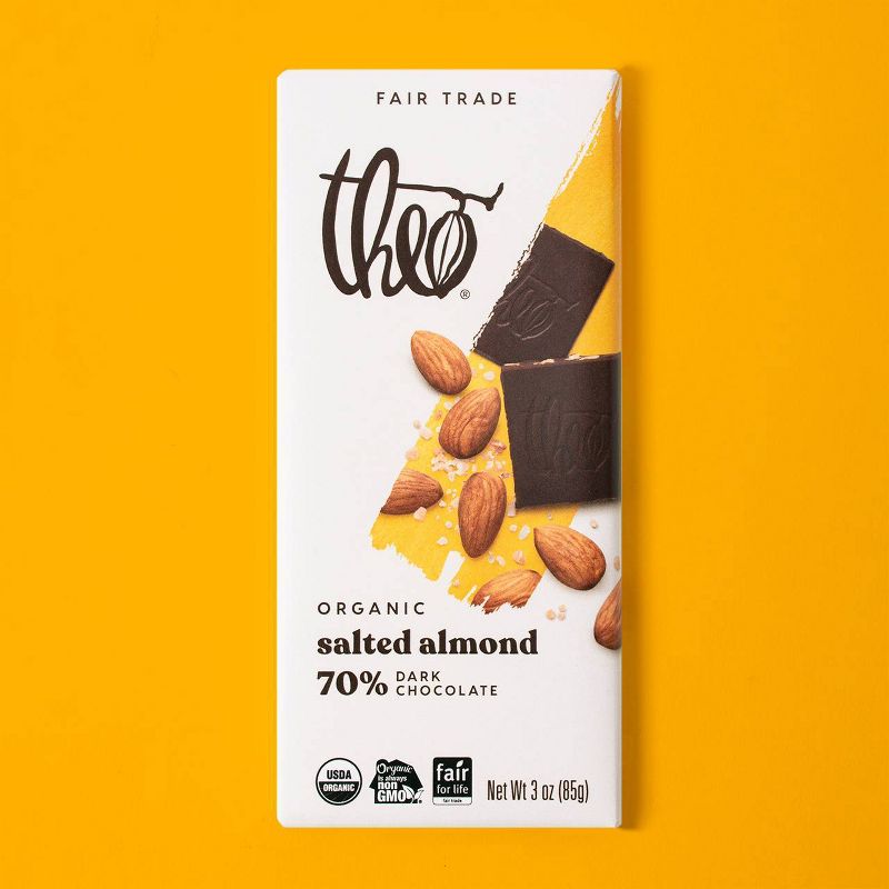 Theo Organic Salted Almond 70% Dark Chocolate Bar - 3oz