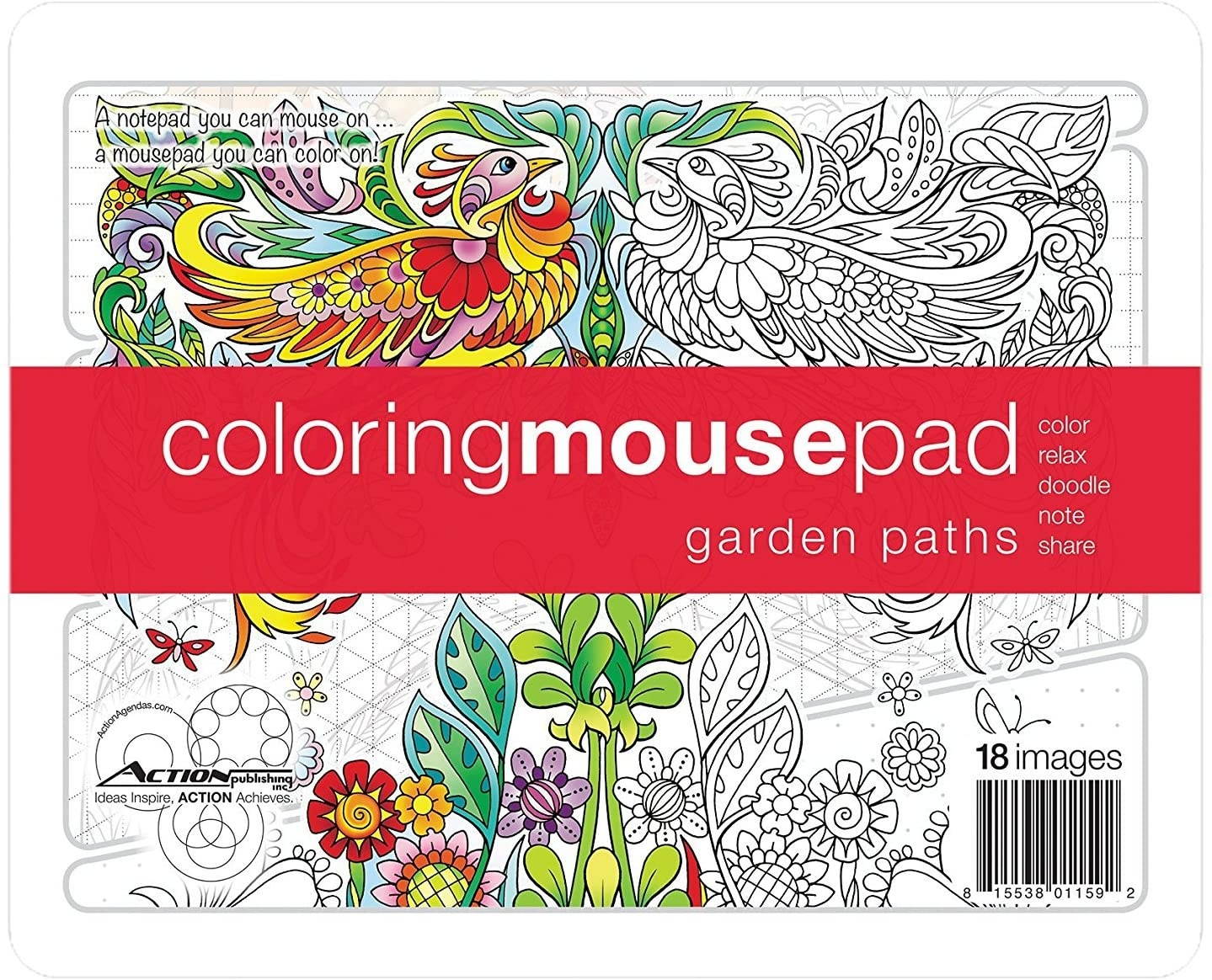 Action Coloring Mousepad &bull; Garden Paths &bull; Pages for Notes and Coloring with Illustrations by Kathryn Marlin