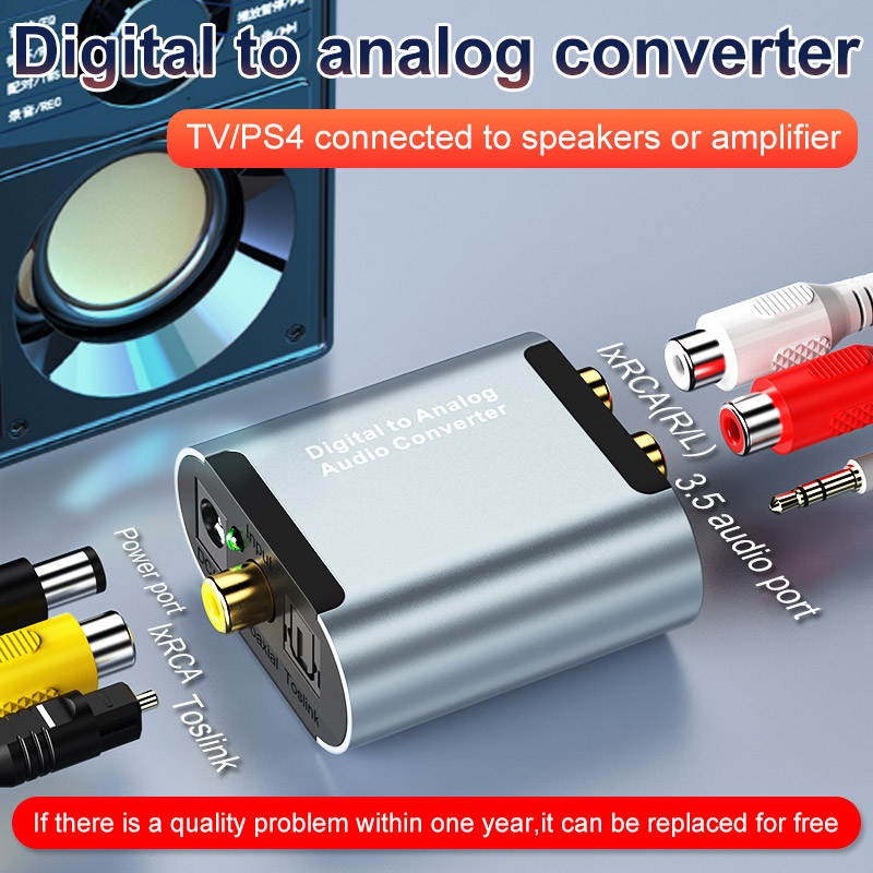Digital to Analog Audio Converter, DEFEILIN Audio Adapter for 3.5mm Jack or Stereo R/L to Toslink(Optical/SPDIF) and Coaxial,with Power Adapter and Cable