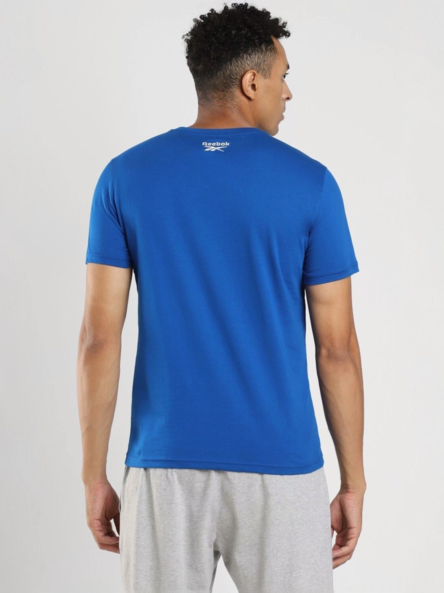 Reebok Blue Slim Fit Logo Printed T-Shirt