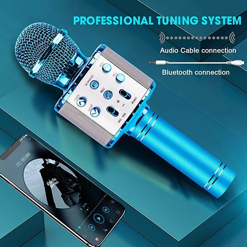 Bluetooth Karaoke Wireless Microphone 4 in 1 Karaoke Machine Portable Microphone for Kids Home KTV Player Compatible with Android iOS Devices Silver