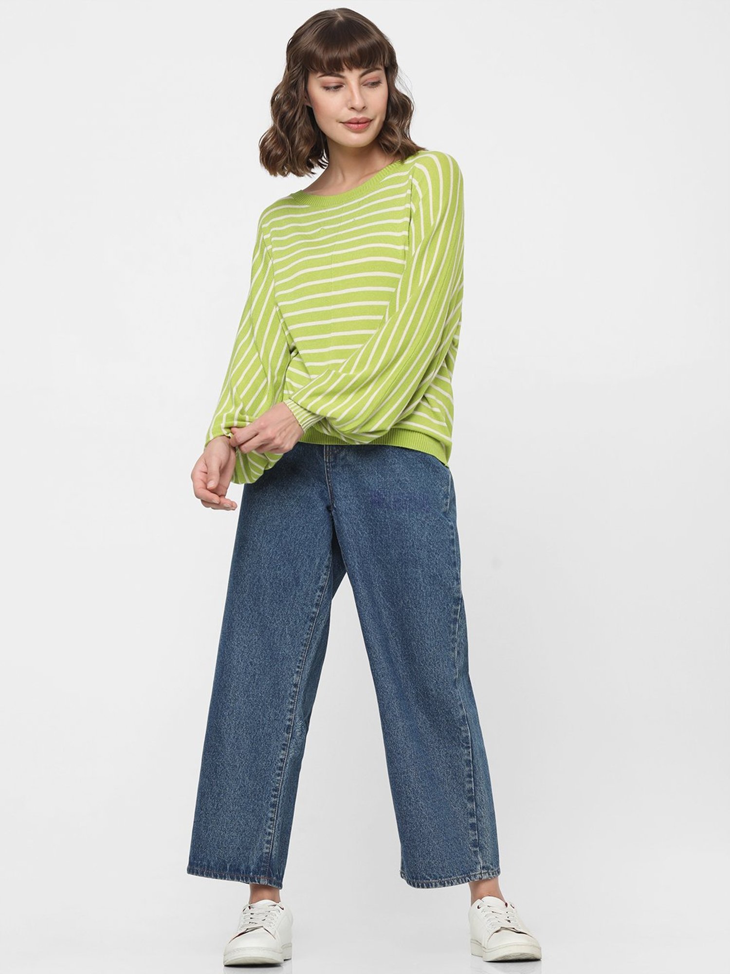 Vero Moda Green & White Striped Pullover