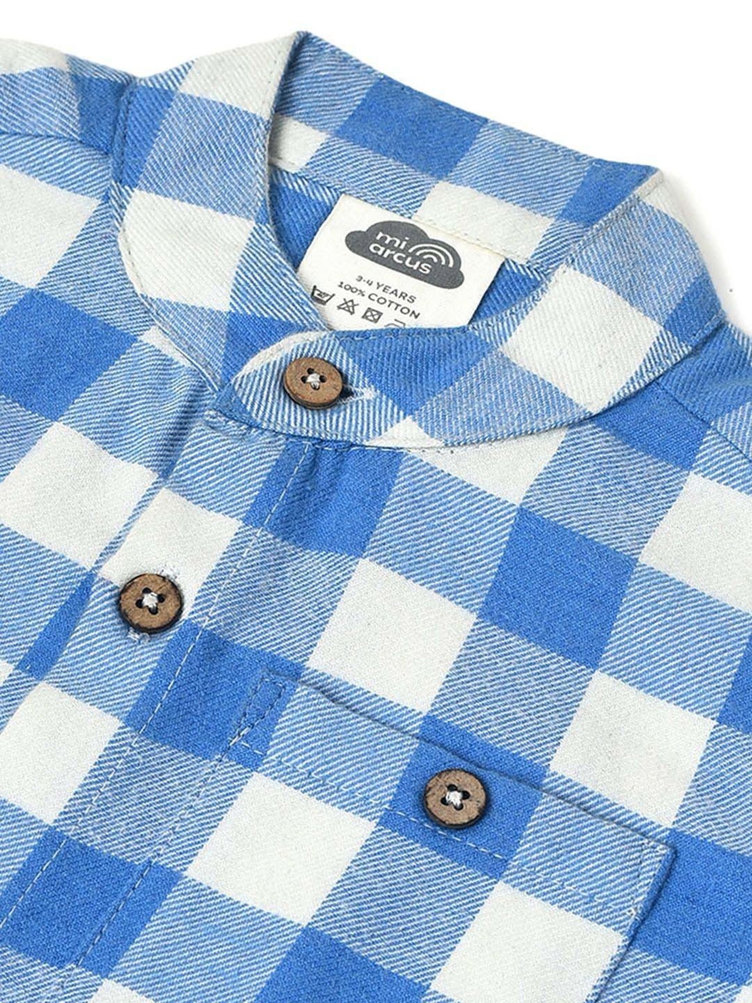MiArcus Kids Blue & White Cotton Chequered Full Sleeves Shirt