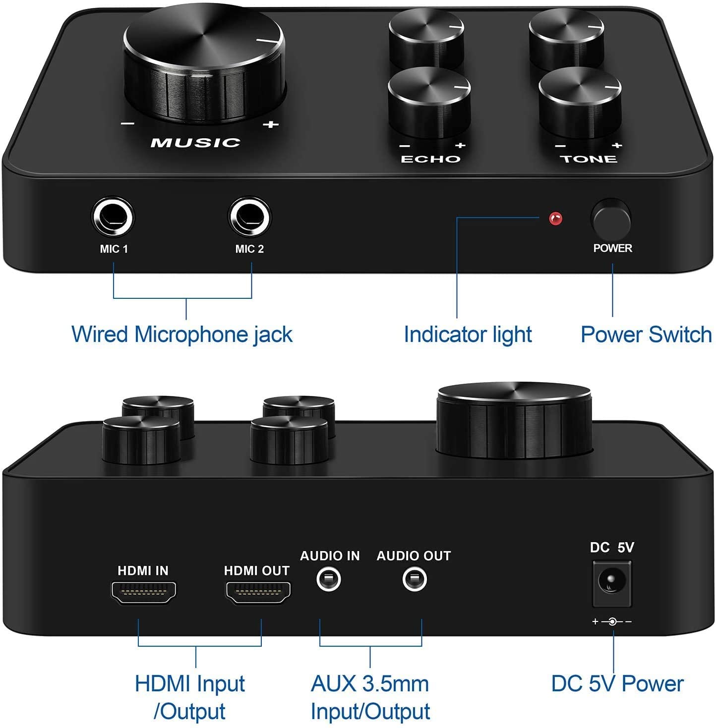 Portable Karaoke Microphone Mixer System Set, with Dual UHF Wireless Mic, HDMI & AUX in/Out for Karaoke, Home Theater, Amplifier, Speaker