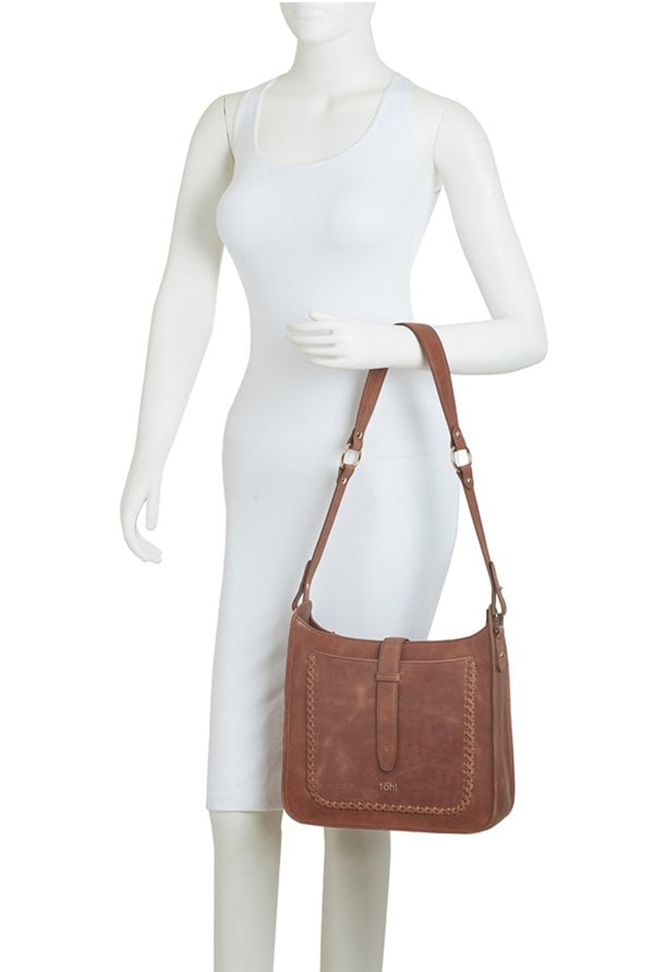 Tohl Tan Distressed Pattern Leather Shoulder Bag