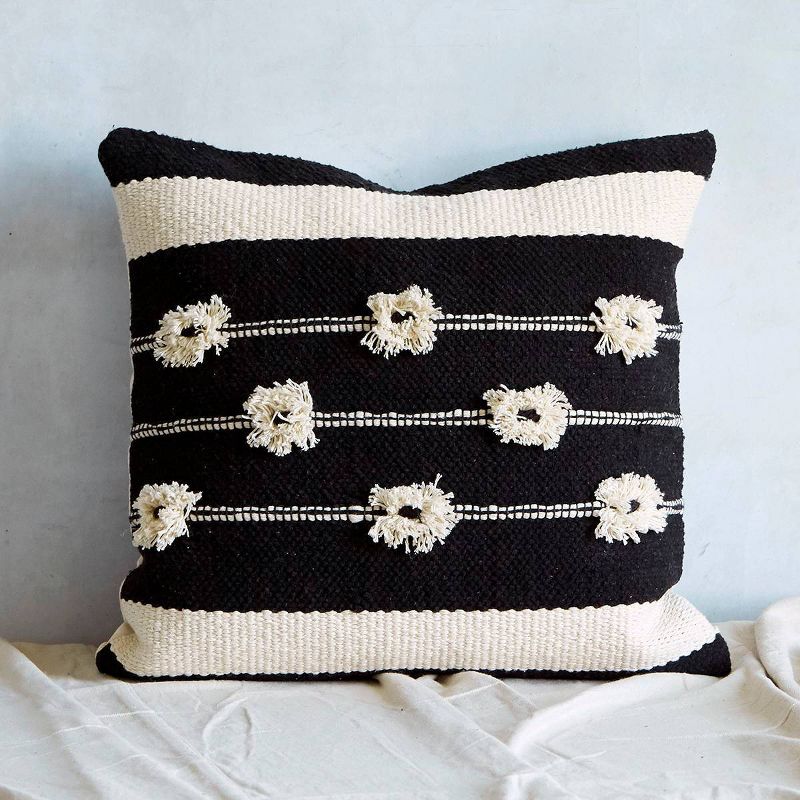20"x20" Tufted Square Throw Pillow Black/Natural - Patina Vie