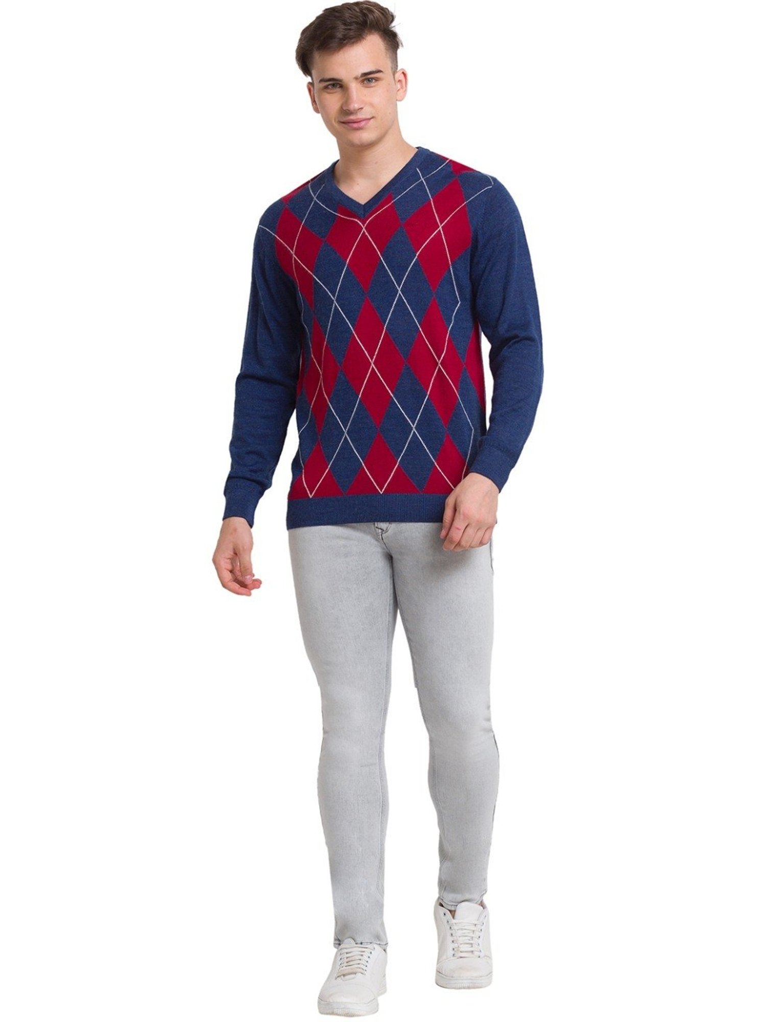 ColorPlus Blue Tailored Fit Self Pattern Sweater