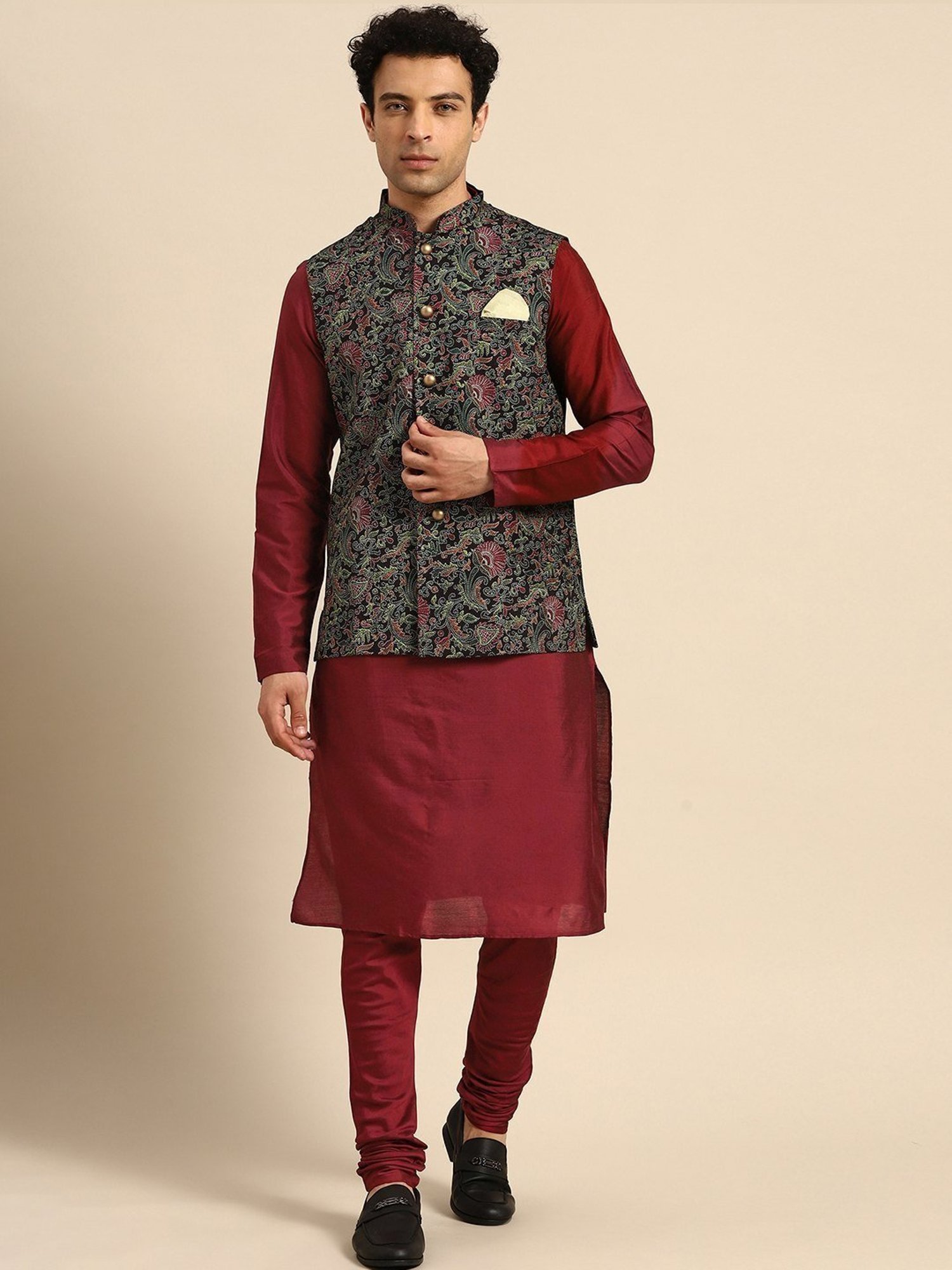 KISAH Multicolored Regular Fit Printed Kurta Set With Jacket