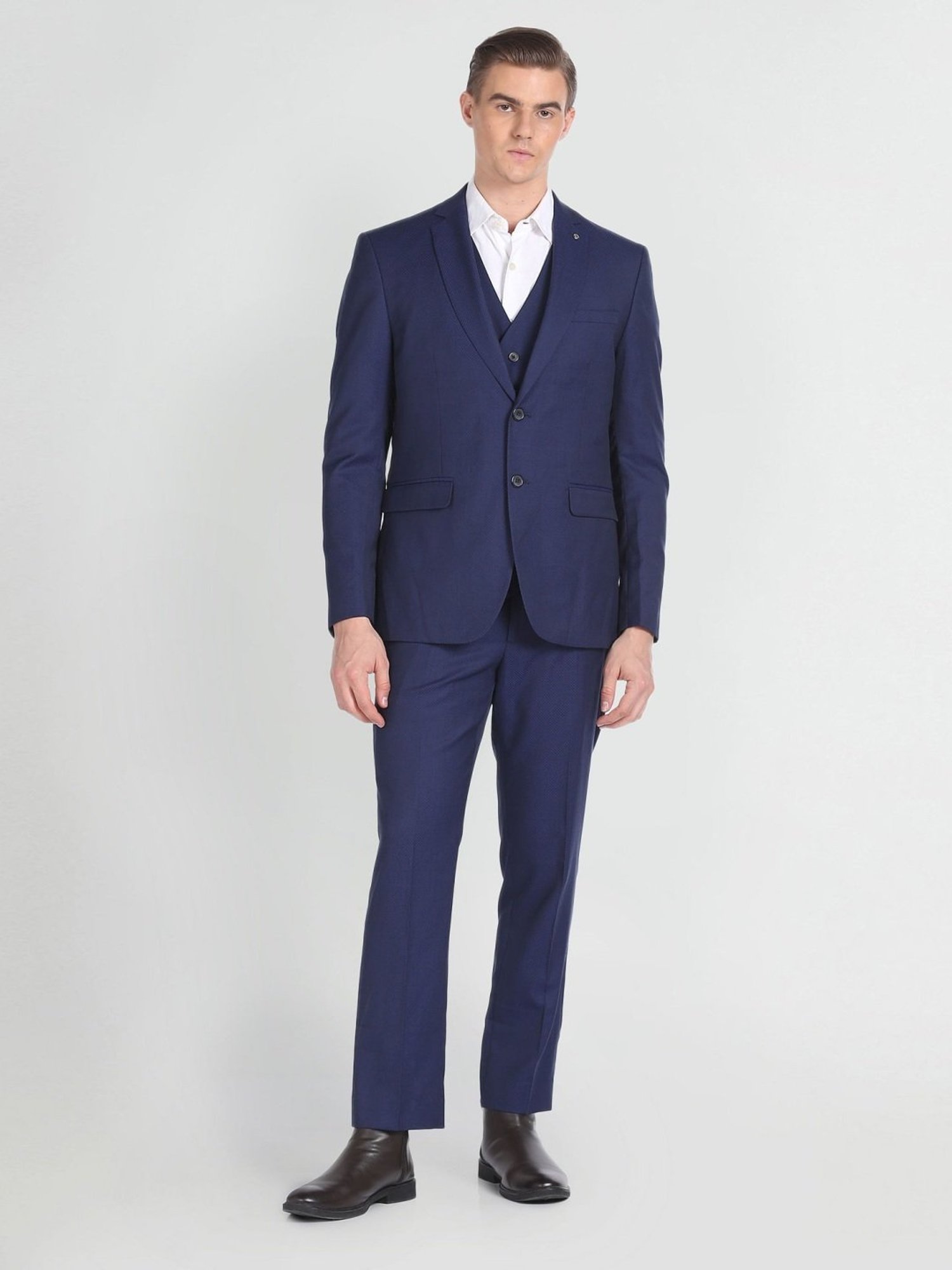 Arrow Navy Slim Fit Self Pattern Three Piece Suits