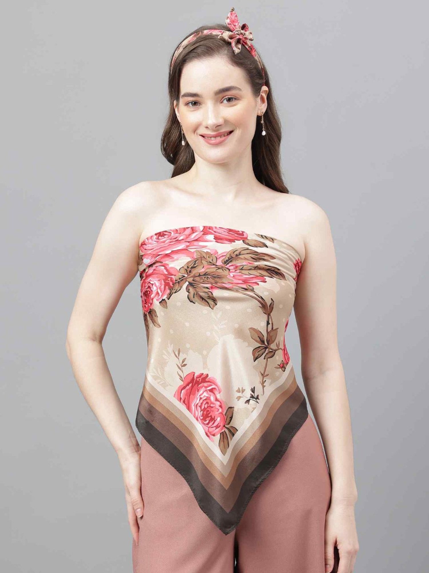 Tossido Beige Floral Scarf & Bag Scarf Set