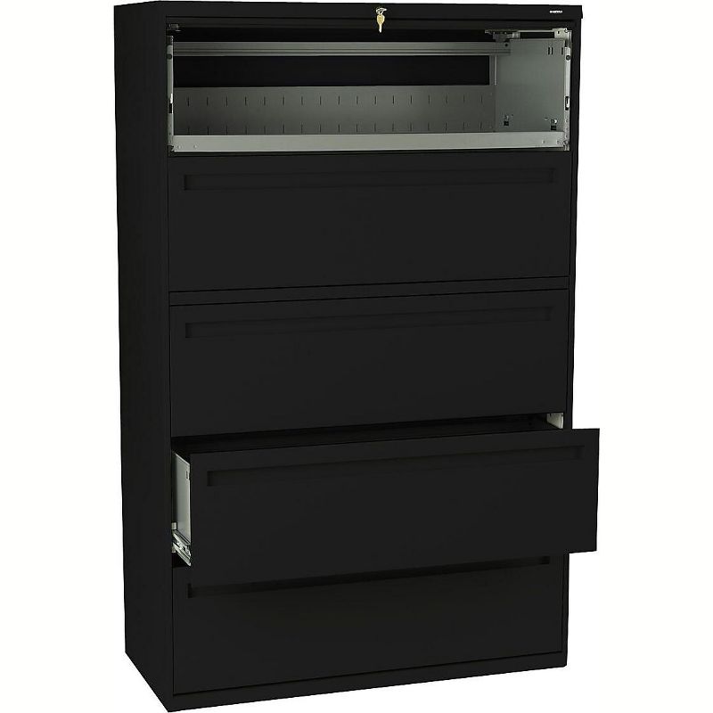 HON 700 Series Five-Drawer Lateral File w/Roll-Out & Posting Shelves 42w Black 795LP