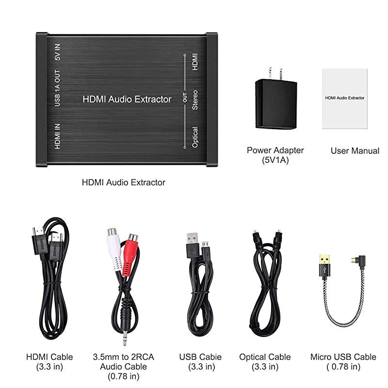 Audio Extractor to Audio Converter for Fire Stick Roku and Google Chrome Stick to Optical Audio and 35 Stereo Audio Support 1080P 3D with USB 1A Power Out