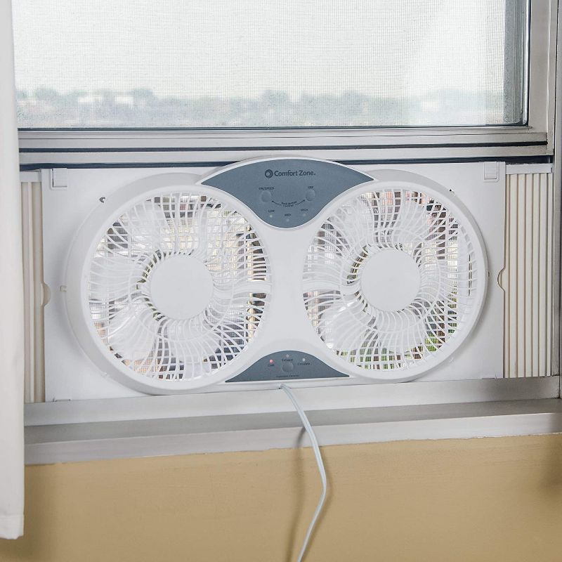 Comfort Zone 3 Speed Dual Reversible Window Sill Fan with Remote Control, White