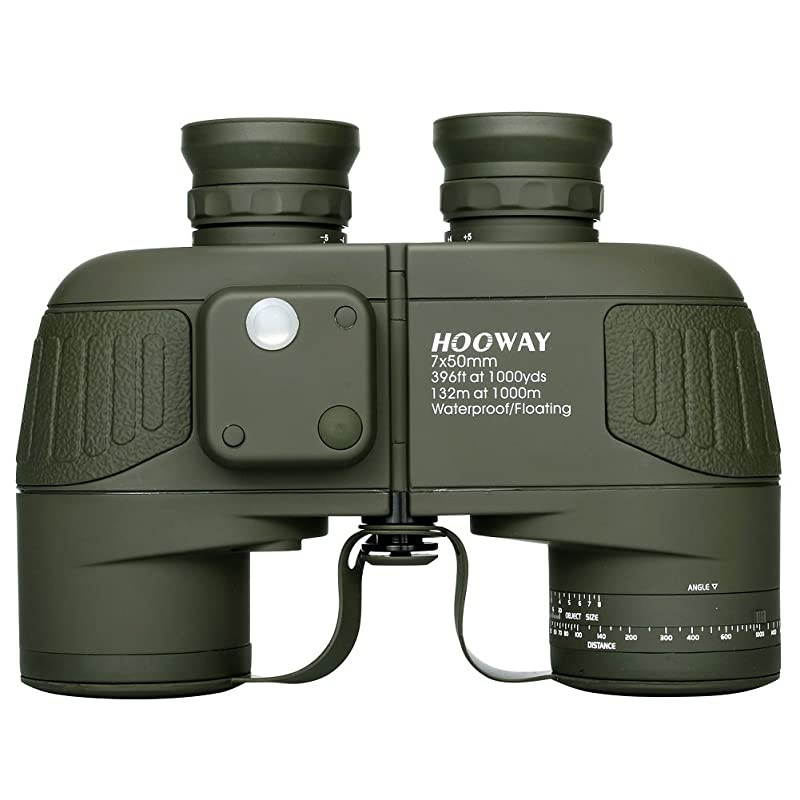 7x50 Waterproof Floating Marine Binocular w/Internal Rangefinder & Compass for Navigation,Boating,Water Sports,Hunting,Bird Watching and More(Army Green