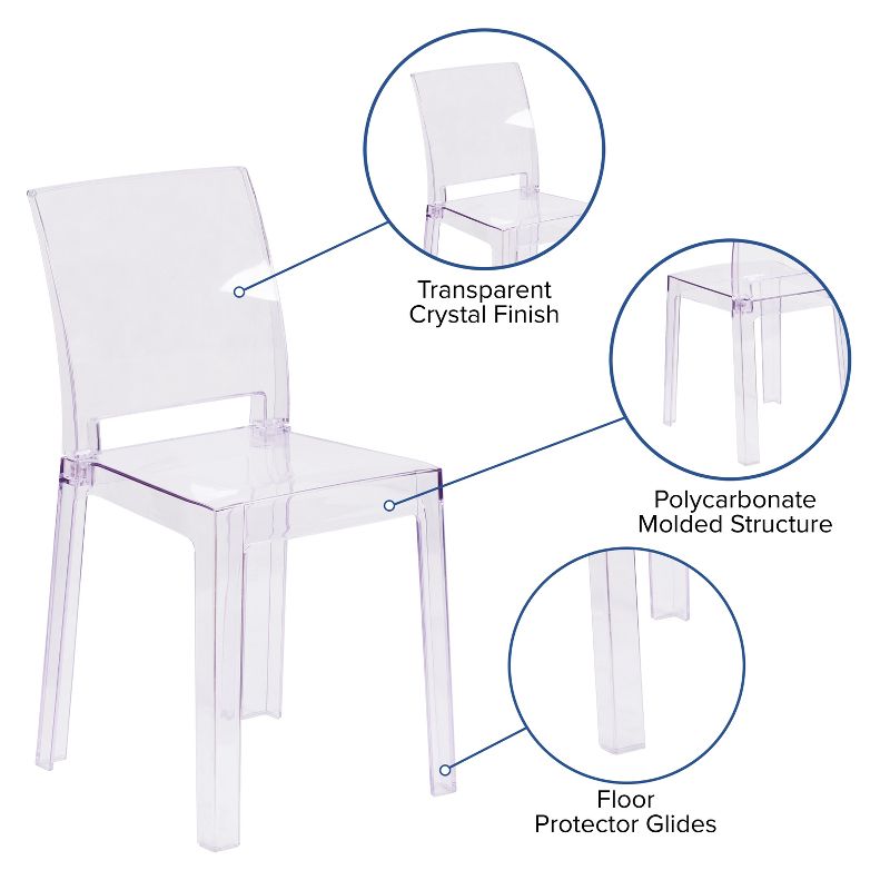 Emma and Oliver Ghost Chair with Square Back in Transparent Crystal