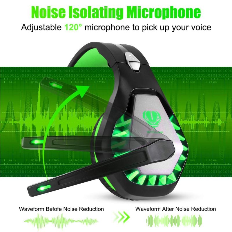 DIWUER Stereo Gaming Headset for Nintendo Switch, PS4, Xbox One with Noise Cancelling Mic, Soft Earmuffs Surround Sound Over Ear Headphones with LED Light for PC, Mac, Laptop