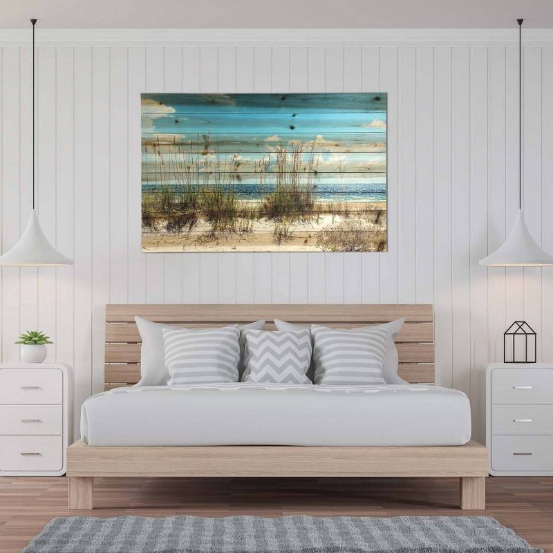 48" x 30" Sand Dunes Print on Planked Wood Wall Sign Panel Blue - Gallery 57