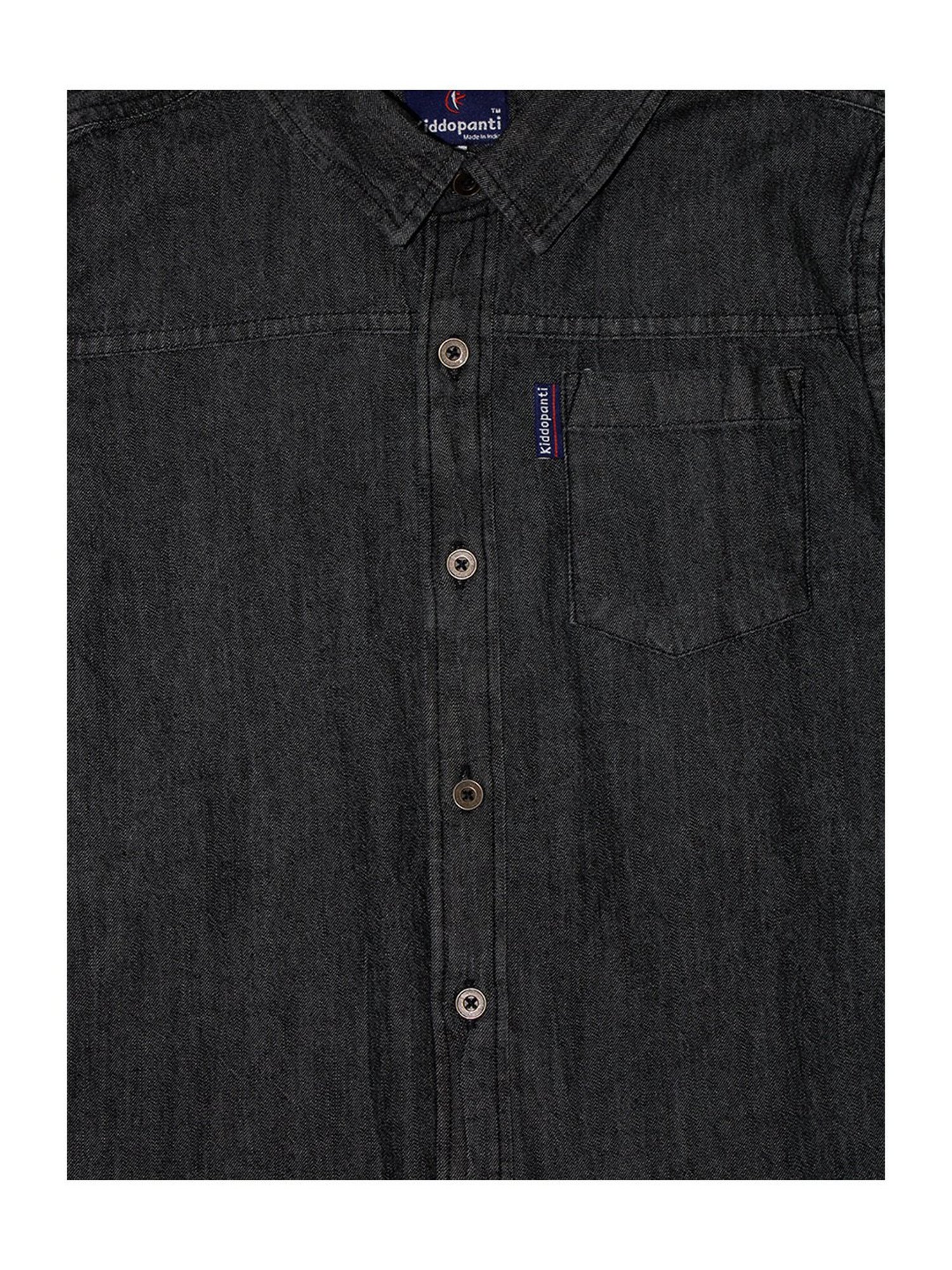 Kiddopanti Kids Black Solid Full Sleeves Shirt