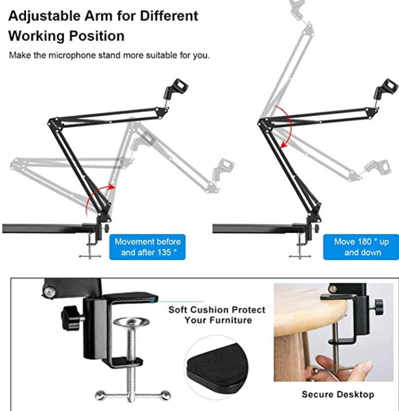 NB-35 Desktop Table Tripod Microphone MIC Stand Holder with Clip Microphone Stand Holder for Mounting on PC Laptop Notebook
