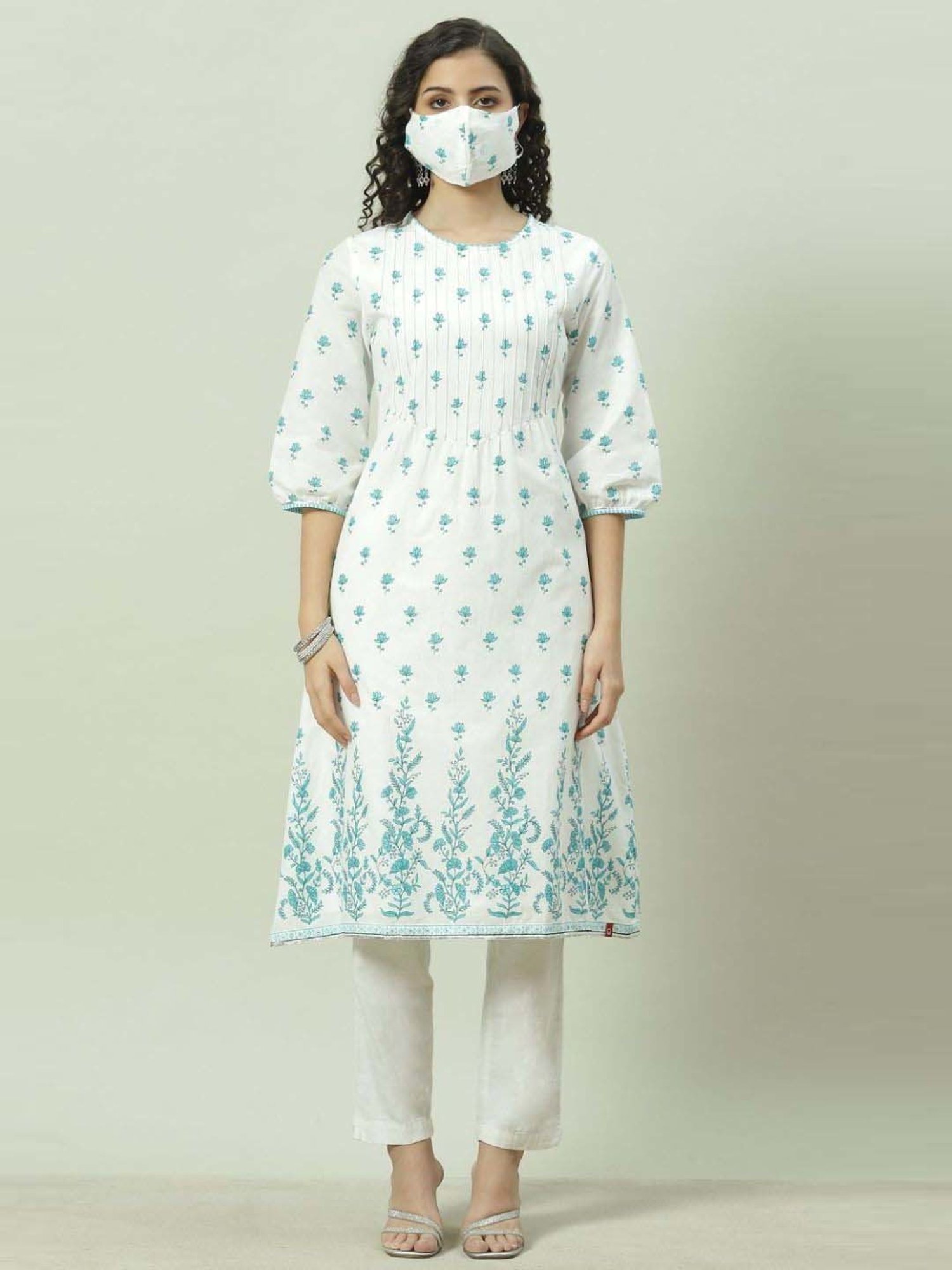 Saffron Threads Black Printed Straight Kurta