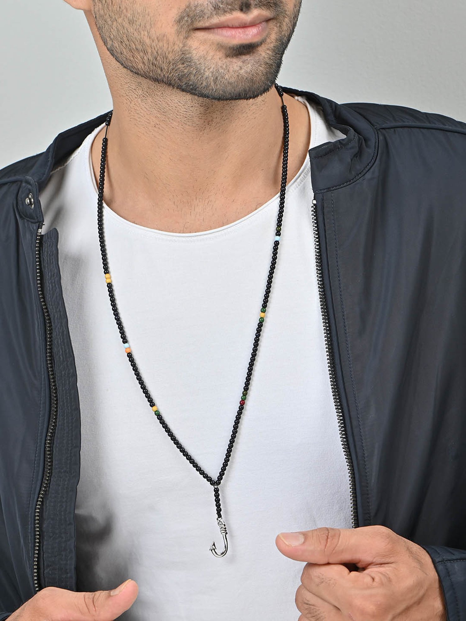 The Bro Code Silver & Black Fish Hook Pendant Neckalce Chain for Men