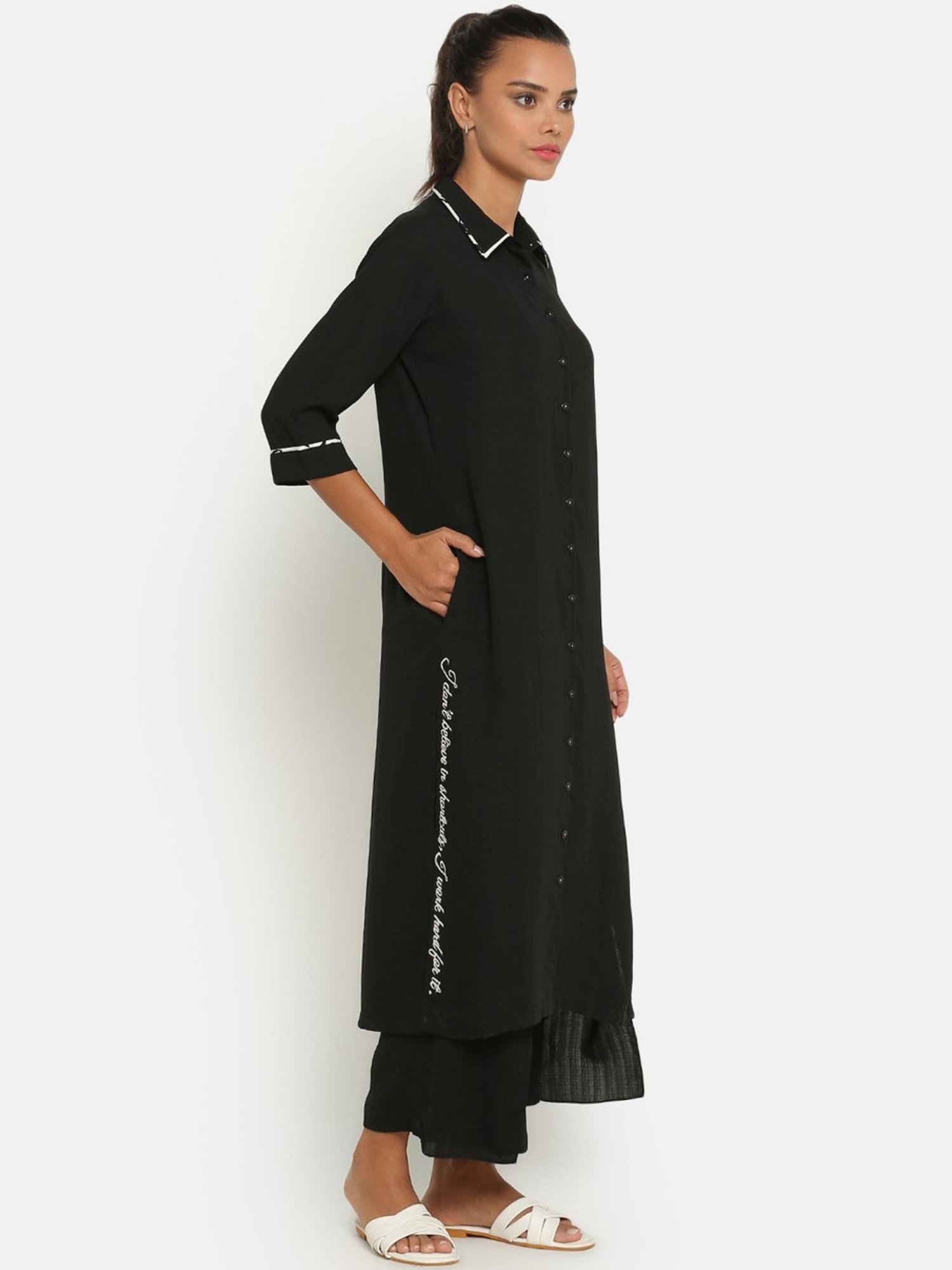 Office & You Black Straight Kurta